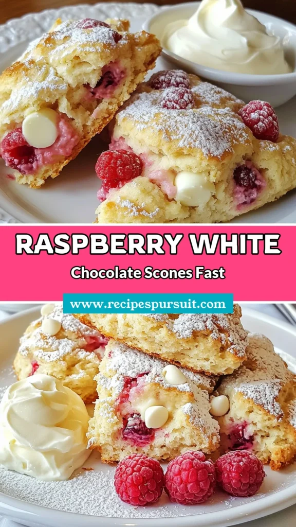 Indulge in these luscious raspberry white chocolate scones with this easy scone recipe! Perfect for brunch or a sweet treat, these homemade raspberry scones combine fresh raspberries and creamy white chocolate for a delightful flavor. Elevate your baking game with the best scone toppings like powdered sugar or lemon curd. Save this delicious recipe for your next baking adventure! #RaspberryWhiteChocolateScones #EasySconeRecipe #WhiteChocolateDessertRecipes #BestSconeToppings