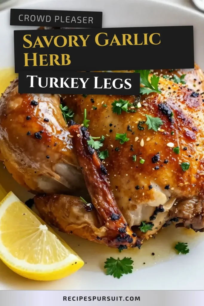 Elevate your dinner with this Garlic Herb Roasted Turkey Legs recipe! Perfect for any occasion, these crispy oven roasted turkey legs are marinated in an easy turkey leg marinade featuring garlic, rosemary, and thyme. Enjoy flavorful herb roasted turkey legs that are juicy on the inside and crispy on the outside. Try this delicious dish today and impress your family! Don't forget to save this recipe for later! #TurkeyLegs #RoastedTurkey #EasyRecipes #HerbMarinade