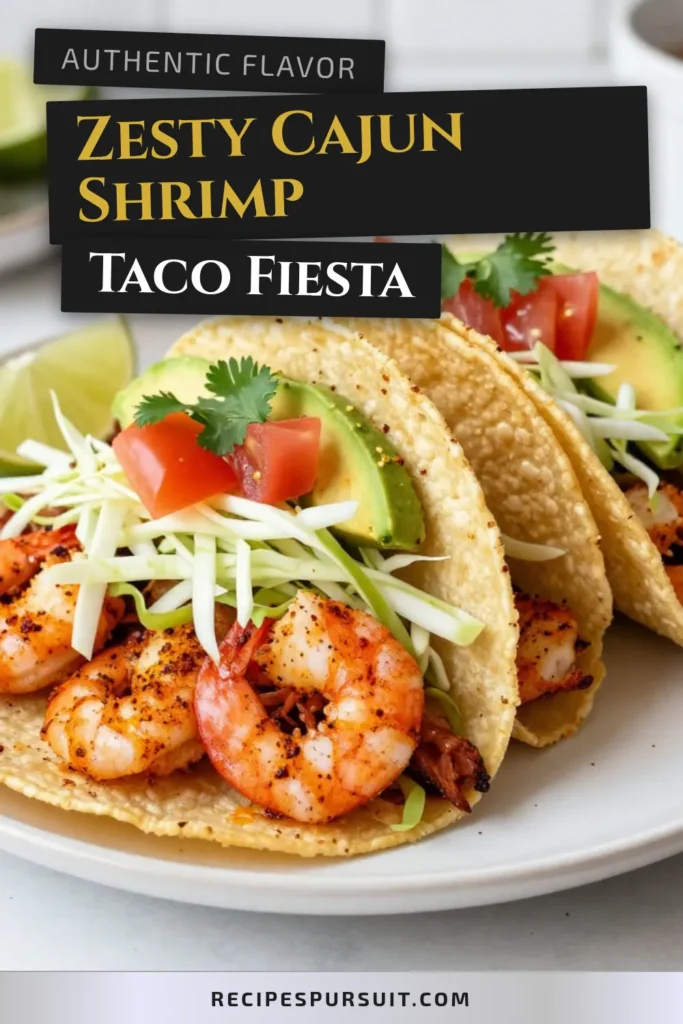 Savor the flavors of these Spicy Cajun Shrimp Tacos! This easy shrimp taco recipe features perfectly seasoned shrimp saut&eacute;ed to perfection, topped with fresh avocado and vibrant veggies. Whether you crave shrimp tacos with avocado or want to explore delicious shrimp taco toppings, this Cajun shrimp recipe has you covered. Get ready to impress at your next meal! Save this recipe now for a delightful dinner idea! #CajunShrimp #ShrimpTacos #TacoTuesday #SeafoodRecipes