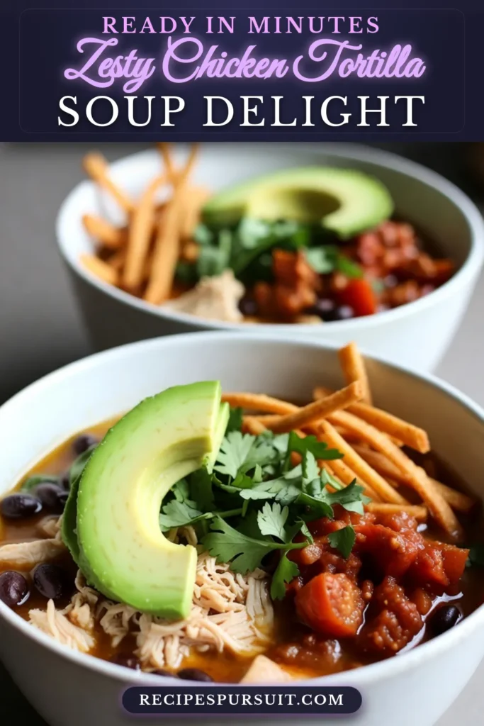 Warm up with this delicious Southwest chicken tortilla soup that's packed with flavor! This zesty chicken soup recipe features tender chicken, black beans, and fresh corn, making it an easy tortilla soup perfect for busy nights. Enjoy a flavorful soup with chicken that's just spicy enough to delight your taste buds. Click to try this savory spicy chicken soup recipe today! #TortillaSoup #ChickenRecipe #SpicySoup #EasyRecipes