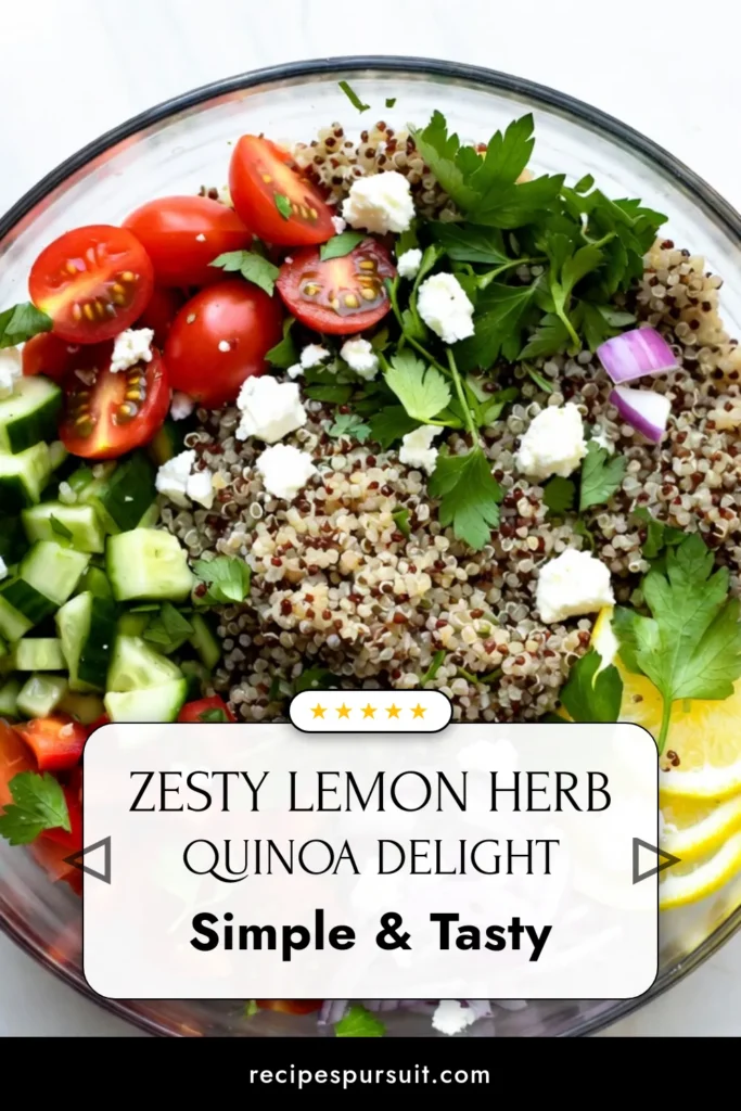 Discover the ultimate Lemon Herb Quinoa Salad that combines a zesty flavor with wholesome ingredients. This healthy quinoa salad recipe is perfect for a refreshing lunch or side dish. Packed with veggies and optional feta, it's a delicious vegetarian quinoa salad that will delight your taste buds. Try this easy quinoa salad recipe today and elevate your meals with vibrant flavors. Save it now for your next healthy cooking adventure! #QuinoaSalad #HealthyRecipes #VegetarianSalad #RefreshingSalads