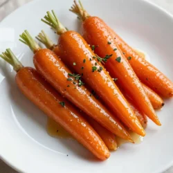 - 1 pound baby carrots (or regular carrots cut into sticks) - 3 tablespoons honey - 2 tablespoons unsalted butter - 3 cloves garlic, minced - 1 tablespoon olive oil - 1 teaspoon fresh thyme leaves (or &frac12; teaspoon dried thyme) - Salt and pepper to taste - Optional: Chopped parsley for garnish You can swap baby carrots for regular carrots. Cut regular carrots into sticks for even cooking. Instead of honey, you can use maple syrup for a different flavor. If you want a vegan option, use coconut oil instead of butter. You can use dried thyme if fresh is not available. Carrots are rich in vitamin A. This vitamin helps keep our eyes healthy. Honey adds natural sweetness and has antioxidants. Garlic boosts the immune system and may lower blood pressure. Olive oil is a heart-healthy fat. It can help reduce bad cholesterol. Thyme has anti-inflammatory properties and adds flavor. {{ingredient_image_1}} Start by gathering your ingredients. You will need: - 1 pound baby carrots (or regular carrots cut into sticks) - 3 tablespoons honey - 2 tablespoons unsalted butter - 3 cloves garlic, minced - 1 tablespoon olive oil - 1 teaspoon fresh thyme leaves (or &frac12; teaspoon dried thyme) - Salt and pepper to taste - Optional: Chopped parsley for garnish Wash the carrots under cold water. If using regular carrots, cut them into even sticks. This way, they cook evenly. Heat a large skillet over medium heat. Add the olive oil and butter. Wait until the butter melts and bubbles. Next, add the minced garlic. Saut&eacute; it for about 1 minute. You want it fragrant, not burnt. Now, toss in the carrots. Coat them well with the garlic butter. Drizzle honey over the carrots, then add thyme, salt, and pepper. Cook the carrots for about 10 to 15 minutes. Stir occasionally. You want them tender and glazed. The sauce should thicken slightly. Once cooked, remove the skillet from heat. Transfer the glazed carrots to a serving dish. If you like, garnish with chopped parsley. It adds a fresh touch and bright color. Enjoy your honey garlic glazed carrots! To get that shiny glaze, focus on the heat. Start by melting the butter and olive oil together in a large skillet. This mix should be hot but not smoking. Add minced garlic and saut&eacute; it quickly. It needs only a minute to become fragrant. Then, toss in the carrots. Make sure they are coated well in the garlic butter. Drizzle honey over the carrots for sweetness. Cook them until they are tender and the glaze thickens. Stir occasionally so they cook evenly. One common mistake is burning the garlic. Keep an eye on it, as it can turn bitter fast. Another mistake is overcrowding the pan. If you add too many carrots, they won&rsquo;t cook evenly. Also, don&rsquo;t skip seasoning with salt and pepper. This step boosts the flavor of the dish. Lastly, avoid cooking on high heat. If the heat is too high, the glaze won&rsquo;t form properly. Here are some tools that can help you make this dish easier: - Large skillet: A wide surface helps cook the carrots evenly. - Wooden spoon: Great for stirring without scratching your pan. - Measuring spoons: For precise amounts of honey and oil. - Sharp knife: If using regular carrots, a sharp knife makes cutting easier. - Cutting board: A stable surface for chopping and preparing ingredients. With these tips and tools, you&rsquo;ll make the best honey garlic glazed carrots! Pro Tips Use Fresh Carrots: For the best flavor and texture, use fresh baby carrots or whole carrots that are crisp and vibrant. Adjust Sweetness: Feel free to adjust the amount of honey based on your sweetness preference; you can add more for a sweeter glaze or less for a savory dish. Cook to Your Preference: Depending on your texture preference, you can cook the carrots longer for a softer bite or shorter for a bit of crunch. Garnish for Color: Adding chopped parsley not only enhances the presentation but also adds a fresh flavor contrast to the sweet glaze. {{image_2}} You can change the flavor of honey garlic glazed carrots by adding herbs and spices. Try using rosemary for a piney taste. Dill adds a fresh, bright note. A pinch of cumin gives a warm, earthy flavor. Experiment with your favorites to find what you like best. If you want to switch up the veggies, go for it! Broccoli and green beans work great. Sweet potatoes or parsnips can add a nice sweetness. Just adjust the cooking time based on the veggie you choose. This keeps your meals fresh and exciting. Honey garlic glazed carrots are perfect next to many dishes. They pair well with roasted chicken or grilled steak. Serve them with rice or quinoa for a complete meal. A sprinkle of chopped parsley makes them look even better. These carrots can brighten up any plate! To keep your honey garlic glazed carrots fresh, let them cool first. Once they are cool, place them in an airtight container. Make sure to seal it well. Store the container in the fridge. Leftovers will stay good for up to three days. If you see any moisture, dry it before sealing. This will help keep the carrots crisp. When you&rsquo;re ready to enjoy your leftovers, reheating is easy. You can use a skillet or a microwave. If using a skillet, add a splash of water. Heat over medium-low until warm. Stir occasionally to mix the flavors. If using a microwave, place the carrots in a microwave-safe dish. Cover with a damp paper towel. Heat in 30-second bursts, stirring in between. This will keep them moist and tasty. Freezing honey garlic glazed carrots is also possible. First, let them cool completely. Then, place them in a freezer-safe bag. Remove as much air as you can before sealing. Label the bag with the date. You can freeze them for up to three months. To use frozen carrots, thaw them in the fridge overnight. Reheat them on the stove or in the microwave as mentioned above. This way, you can enjoy them later without losing flavor. Yes, you can use regular carrots. Just cut them into sticks. Aim for a size similar to baby carrots. This helps them cook evenly. The taste will be just as sweet and savory! To make this recipe vegan, swap the butter for plant-based butter. Use maple syrup instead of honey for sweetness. The garlic and thyme still give great flavor. Your dish will still taste amazing! Honey garlic glazed carrots have many nutrients. One serving offers about: - Calories: 140 - Carbohydrates: 25g - Sugars: 12g - Fiber: 3g - Protein: 1g - Fat: 5g These carrots provide vitamins A and C. They are a healthy side you can enjoy! This blog post covered how to make tasty honey garlic glazed carrots. I shared key ingredients and their health perks. You learned step-by-step prep and cooking methods. Tips helped you avoid common mistakes and use the right tools. You also discovered variations to spice things up and storage tips to keep your carrots fresh. Now, you can enjoy this simple, healthy dish anytime. Happy cooking!
