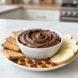 For this delicious Chocolate Peanut Butter Cheesecake Dip, you will need: - 8 oz cream cheese, softened - 1 cup creamy peanut butter - 1 cup powdered sugar - 1/2 cup heavy cream - 1/4 cup cocoa powder - 1 teaspoon vanilla extract - Pinch of salt - Graham crackers, pretzels, and apple slices for dipping Each ingredient plays a key role in making this dip rich and creamy. The cream cheese gives it a smooth base, while the peanut butter adds a nutty flavor. Powdered sugar brings sweetness, and cocoa powder adds that rich chocolate taste. Heavy cream makes it light and fluffy. If you need to make swaps, you have options. You can use: - Neufch&acirc;tel cheese instead of cream cheese for a lighter dip. - Natural peanut butter if you prefer no added sugar or oils. - Coconut cream instead of heavy cream for a dairy-free option. - Maple syrup in place of powdered sugar for a natural sweetener. These substitutions will change the taste and texture, but they can still work well. When picking your ingredients, look for fresh and high-quality options. Here are some tips: - Choose full-fat cream cheese for a rich taste. - Select a smooth peanut butter with no added sugar for the best flavor. - Use pure vanilla extract for a stronger, natural flavor. - Pick unsweetened cocoa powder for deep chocolate notes. Quality ingredients make a big difference in flavor, so don't skimp! {{ingredient_image_1}} To start, gather all your ingredients. You will need: - 8 oz cream cheese, softened - 1 cup creamy peanut butter - 1 cup powdered sugar - 1/2 cup heavy cream - 1/4 cup cocoa powder - 1 teaspoon vanilla extract - Pinch of salt - Graham crackers, pretzels, and apple slices for dipping First, beat the softened cream cheese in a mixing bowl. Use an electric mixer for the best results. Mix until it turns smooth and creamy. Next, add the creamy peanut butter. Keep mixing until well combined. This step makes your base rich and tasty. Now, it&rsquo;s time to add the sweet stuff! Gradually sift in the powdered sugar and cocoa powder. Mix well to remove any lumps. This ensures your dip is smooth and creamy. In a different bowl, whip the heavy cream until stiff peaks form. This step adds lightness to your dip. Gently fold the whipped cream into the peanut butter mixture. Be careful not to deflate the whipped cream. This keeps your dip airy. Stir in the vanilla extract and a pinch of salt. Mix until everything is blended smoothly. This brings out the flavors. Now, transfer your dip to a serving bowl. Chill it in the refrigerator for at least 30 minutes. This waiting time helps the flavors meld together. When ready to serve, you can add a drizzle of melted chocolate or a sprinkle of cocoa powder on top. Arrange the graham crackers, pretzels, and apple slices around the dip for a fun and tasty display. Enjoy your delicious creation! To get that creamy and fluffy dip, start with softened cream cheese. Beat it well until it is smooth. When you add peanut butter, mix until it&rsquo;s fully blended. Gradually add the powdered sugar and cocoa powder. This helps avoid lumps. The key is to fold in the whipped cream gently. This keeps it light and airy. If you mix too hard, you can lose that nice texture. One common mistake is not softening the cream cheese. Cold cream cheese will make it hard to mix well. Another mistake is overmixing after adding whipped cream. This can lead to a runny dip. Make sure you chill the dip for at least 30 minutes. This allows the flavors to blend nicely. Also, avoid forgetting the pinch of salt; it enhances the taste. For a great presentation, use a fun bowl for the dip. Drizzle melted chocolate on top for extra flair. You can also sprinkle cocoa powder to make it pop. Surround the dip with graham crackers, pretzels, and apple slices. This makes it easy for guests to dip in. Keep the dip chilled until serving. This ensures it stays fresh and delicious. Pro Tips Use Room Temperature Ingredients: Allow the cream cheese and peanut butter to sit at room temperature for about 30 minutes before mixing. This ensures a smoother texture and easier blending. Adjust Sweetness to Taste: If you prefer a less sweet dip, feel free to reduce the amount of powdered sugar. Taste the mixture before folding in the whipped cream to get your desired sweetness. Try Different Dippers: Experiment with various dippers such as banana slices, marshmallows, or rice cakes for a unique twist on serving this dip. Chill for Best Flavor: Allow the dip to chill for at least 30 minutes in the refrigerator before serving. This resting time helps the flavors to meld beautifully. {{image_2}} You can make this dip even better with fun flavors. Adding Nutella gives a rich hazelnut twist. Just mix in about 1/2 cup when you add the peanut butter. You can also fold in chocolate chips for extra texture. Mini chocolate chips work great, but you can use any size. Try dark or milk chocolate to match your taste! Want a vegan version? Swap the cream cheese for a vegan cream cheese. Use almond or coconut cream instead of heavy cream. For sweetening, try maple syrup or coconut sugar. Just make sure to pick a peanut butter that is vegan-friendly. This way, everyone can enjoy this tasty dip! Graham crackers are classic, but don&rsquo;t stop there! Pretzels add a nice salty crunch. Apple slices bring a fresh bite that balances the rich dip. You can even try cookies like Oreos or vanilla wafers. For a fun twist, use rice cakes or banana slices. Each option offers a unique taste that pairs well with the dip! To keep your Chocolate Peanut Butter Cheesecake Dip fresh, use an airtight container. Make sure it seals well. This will help keep out air and moisture, which can spoil the dip. Store it in the fridge right after serving. If there are any leftovers, do not leave them out at room temperature. This dip can last up to five days in the fridge. After that, the texture and taste may change. Check for any off smells or changes in color before eating. If it looks or smells strange, it&rsquo;s best to throw it away. You can freeze this dip for up to three months. To freeze, scoop it into a freezer-safe container. Leave space at the top, as it may expand. When you want to eat it, thaw it in the fridge overnight. Stir it well before serving again. The texture may change slightly, but it will still taste great! Yes, you can make this dip a day ahead. It will taste even better as the flavors blend. Just prepare it and store it in an airtight container in the fridge. Make sure to cover it well to keep it fresh. If your dip is too runny, you can add more cocoa powder or powdered sugar. Start with a tablespoon of each and mix well. This will help firm up the dip without changing the flavor. Remember to mix gently to keep it light and fluffy. You have many delicious options for dipping! Here are some tasty ideas: - Graham crackers - Pretzels - Apple slices - Strawberries - Vanilla wafers These pair well and add fun textures and flavors to your treat. Enjoy mixing and matching! This guide covered key ingredients, clear steps, and helpful tips for your dip. I shared smart ways to substitute and choose quality items. You learned techniques for perfecting texture and avoiding common pitfalls. Explore tasty variations, from Nutella to vegan options. Plus, I outlined how to store your dip for the best freshness. Keep these tips in mind to create delightful treats that impress everyone. Enjoy crafting this delicious Chocolate Peanut Butter Cheesecake Dip!