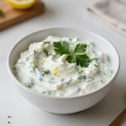 Here&rsquo;s what you need for a tasty Greek yogurt ranch dip: - 1 cup plain Greek yogurt - 1/4 cup mayonnaise - 1 tablespoon lemon juice - 1 teaspoon garlic powder - 1 teaspoon onion powder - 1 teaspoon dried dill - 1 teaspoon dried parsley - 1/2 teaspoon salt - 1/4 teaspoon black pepper - 1/4 teaspoon smoked paprika - Optional garnishes: chopped fresh herbs (chives, dill, or parsley) Each ingredient adds a special touch. Greek yogurt gives the dip its creamy base. The mayo adds richness, while lemon juice brings a fresh zing. Garlic and onion powders offer a savory kick. Dried dill and parsley add herbs that make this dip feel bright and tasty. The spices, like black pepper and smoked paprika, bring depth. If you want a pop of color, add fresh herbs. They make the dip look nice and taste even better. Make sure you gather all these ingredients before you start. This way, you&rsquo;ll have everything ready for a fun cooking session! {{ingredient_image_1}} First, grab a medium bowl. Add 1 cup of plain Greek yogurt and 1/4 cup of mayonnaise. Mix these two until they are smooth. This will be the creamy base of your dip. The yogurt gives a nice tang, while the mayonnaise adds richness. Next, it&rsquo;s time to make this dip pop with flavor. Add 1 tablespoon of lemon juice, 1 teaspoon of garlic powder, 1 teaspoon of onion powder, 1 teaspoon of dried dill, 1 teaspoon of dried parsley, 1/2 teaspoon of salt, 1/4 teaspoon of black pepper, and 1/4 teaspoon of smoked paprika to the bowl. Whisk everything together until it is well blended. You want all the herbs and spices to mix evenly. Now, take a taste of the dip. Adjust the seasoning if needed. You might want to add more salt or pepper. This step lets you personalize the dip to your taste. For better flavor, let the dip chill in the fridge for about 30 minutes. This helps the flavors meld together beautifully. If you like, add some chopped fresh herbs right before serving to make it look even nicer. To make your dip thick and creamy, use full-fat Greek yogurt. This gives the best texture. If you want it thicker, chill the dip for at least 30 minutes. This helps the flavors blend and the dip to firm up. If you find it too thick, add a little more lemon juice or yogurt to reach your desired texture. To make the dip even better, try adding more spices. Some great options include smoked paprika for a smoky touch or cayenne pepper for heat. You can also mix in fresh herbs like chives or dill. These add brightness and freshness to your dip. Just chop them finely and stir them in right before serving. For serving, use a nice bowl or platter. A rustic wooden board adds charm. You can garnish with more fresh herbs or even some colorful vegetable sticks around the dip. This makes it look inviting and fun. You can also serve the dip with chips or crackers for a crunchy texture. Pro Tips Use Fresh Herbs: Fresh herbs can elevate the flavor of your dip. Consider adding a mix of chives, dill, or parsley for a burst of freshness. Adjust Consistency: If you prefer a thinner dip, you can mix in a little milk or buttermilk until you reach your desired consistency. Make Ahead: This dip tastes even better when made a day in advance. The flavors have more time to meld together in the refrigerator. Pairing Suggestions: Serve this dip with fresh vegetables, pita chips, or as a spread on sandwiches for a delicious and healthy option. {{image_2}} You can make Greek Yogurt Ranch Dip lighter. Swap out the mayonnaise for more Greek yogurt. This change cuts calories but keeps the dip creamy. You can also use low-fat Greek yogurt. It still tastes great but lowers fat content. If you want a vegan version, try using plant-based yogurt. Look for unsweetened options to keep the flavor right. You can mix in some cashew cream for extra creaminess. This gives you a dairy-free dip without losing taste. Want to spice things up? Add hot sauce to your dip. Start with a few drops and taste. You can always add more if you want it spicier. This gives a nice kick that many enjoy. Herbs can change the dip's vibe too. Try adding fresh basil or cilantro for a twist. You can also mix in some chives for a mild onion flavor. Experimenting with different herbs can lead to new favorites. Greek Yogurt Ranch Dip pairs well with many foods. Fresh veggies like carrots, celery, and bell peppers are great choices. You can also serve it with crunchy chips or pretzels. For a meal twist, spread the dip on sandwiches or wraps. It adds creaminess and flavor to your lunch. You can also use it as a topping for baked potatoes or grilled chicken. The options are endless, so have fun with it! To keep your Greek yogurt ranch dip fresh, store it in the fridge. Use an airtight container for best results. This keeps the dip from drying out and prevents any odors from other foods mixing in. Make sure to seal the container tightly after each use. Your dip will stay fresh in the fridge for about 5 to 7 days. Check for signs of spoilage before you eat it. If you notice any off smells, changes in color, or mold, it&rsquo;s best to throw it away. Always trust your senses when it comes to food safety. Yes, you can freeze ranch dip, but it may change the texture. To freeze, place the dip in a freezer-safe container. Leave some space at the top for expansion. When you want to use it, thaw in the fridge overnight. Stir well after thawing to help restore its creamy texture. Yes, you can make this dip ahead of time. I suggest preparing it a day prior. This gives the flavors time to blend well. Just store it in the fridge. Cover it tightly with plastic wrap or a lid. Greek yogurt ranch dip stays fresh for about five days. Keep it in an airtight container in the fridge. Always check for any odd smells or changes in texture before serving it again. This dip pairs great with many foods. Try it with fresh veggies like carrots, cucumbers, and bell peppers. It also goes well with chips or crackers. You can even use it as a spread on sandwiches. Enjoy experimenting with different pairings! This blog post laid out how to make Greek Yogurt Ranch Dip. It covered ingredients, steps, and storage tips. You learned how to mix flavors and achieve the best texture. Remember, fresh herbs can really boost taste. Consider variations to match your diet or spice level. With proper storage, your dip stays fresh and tasty. Use this dip to enhance your meals or snacks. Enjoy your cooking and make it your own!