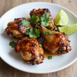 To make Chipotle Honey Chicken Thighs, you need a few key ingredients: - 4 bone-in, skin-on chicken thighs - 2 tablespoons chipotle peppers in adobo sauce, minced - 3 tablespoons honey - 2 tablespoons olive oil - 4 cloves garlic, minced - 1 teaspoon smoked paprika - 1 teaspoon cumin - Salt and pepper to taste These items come together to create a rich flavor. The chicken thighs stay juicy while cooking. You can add some optional ingredients for extra taste: - A squeeze of fresh lime juice - Fresh herbs like oregano or thyme - A dash of cayenne pepper for heat These additions can boost the overall flavor. Experimenting can lead to your perfect mix. When serving, I love to garnish my dish with: - Fresh cilantro, chopped - Lime wedges These garnishes not only add color but also enhance the taste. They give a refreshing touch to each bite. {{ingredient_image_1}} To start, grab a large bowl. In this bowl, mix 2 tablespoons of minced chipotle peppers with 3 tablespoons of honey. Add 2 tablespoons of olive oil and 4 minced garlic cloves. Then, sprinkle in 1 teaspoon of smoked paprika and 1 teaspoon of cumin. Season with salt and pepper to taste. Stir this mix well. This marinade gives the chicken a sweet and spicy flavor. Next, take your 4 bone-in, skin-on chicken thighs. Add them to the bowl with the marinade. Make sure every piece is well-coated. Cover the bowl with plastic wrap. Place it in the fridge for at least 30 minutes. If you have more time, let it marinate for up to 2 hours. This step is key. It fills the chicken with flavor. You can cook the chicken in two ways: grilling or baking. If you choose grilling, preheat your grill to medium heat. Remove the chicken from the marinade and shake off the extra sauce. Place the thighs skin-side down on the grill. Cook them for about 6-8 minutes per side. Use a meat thermometer to check the inside. It should reach 165&deg;F. If you prefer baking, preheat your oven to 375&deg;F (190&deg;C). Place the chicken thighs skin-side up in a baking dish. Bake for 35-40 minutes. The skin should be crispy and the chicken fully cooked. Let the chicken rest for 5 minutes once done. This helps keep it juicy. To get the best flavor, use fresh ingredients. Fresh garlic and cilantro make a big difference. The chipotle peppers add heat and depth. Honey balances the spiciness with sweetness. Marinade the chicken for at least 30 minutes. For more flavor, marinate for up to 2 hours. This lets the spices soak into the meat. For crispy skin, start with bone-in, skin-on thighs. These have more fat, which helps crisp up while cooking. When you grill, place the chicken skin-side down first. This helps render the fat out. If baking, use a high heat of 375&deg;F (190&deg;C). Don't cover the chicken while it cooks. This keeps the skin dry and lets it crisp up. Resting the chicken thighs is key to juicy meat. After cooking, let them rest for 5 minutes. This allows the juices to redistribute. Cutting into them too soon can release the juices. You want every bite to be moist and flavorful. Use this time to prepare the garnish and lime wedges. Enjoy your perfectly cooked chicken! Pro Tips Marination Time: For the best flavor, marinate the chicken thighs for at least 2 hours, or even overnight if you have the time. Grill Temperature: Make sure your grill is preheated to medium heat to ensure even cooking and crispy skin. Internal Temperature: Always check the internal temperature with a meat thermometer; chicken should reach 165&deg;F (75&deg;C) for safe consumption. Resting Period: Let the chicken rest for at least 5 minutes after cooking to allow the juices to redistribute for maximum tenderness. {{image_2}} To kick up the heat, add more chipotle peppers. You can double the amount to really feel the spice. If you want extra flavor, mix in a teaspoon of cayenne pepper. This will give you a delightful kick. Adjust the honey based on your heat level. More honey will soften the spice for a nice balance. You can cook the chicken thighs in different ways. If you prefer not to grill, bake them in the oven. Set your oven to 375&deg;F (190&deg;C). Place the thighs in a dish skin-side up. Bake for 35-40 minutes until they are crispy. You can also use an air fryer. Cook at 380&deg;F (193&deg;C) for about 25 minutes. Each method gives you juicy chicken with great flavor. Serve your chicken thighs with lime wedges for a fresh taste. You can also add a sprinkle of chopped cilantro for color. Pair it with grilled veggies or a light salad for a complete meal. If you want something heartier, serve it with rice or warm tortillas. This dish works well for casual dinners or special occasions. To store leftover chicken thighs, let them cool first. Place the chicken in an airtight container. You can also wrap them tightly in plastic wrap. Keep the chicken in the fridge for up to four days. This keeps it fresh and safe to eat. When reheating, use the oven or stovetop for the best taste. If using the oven, preheat it to 350&deg;F (175&deg;C). Place the chicken on a baking sheet. Heat for about 15 minutes or until warm. You can also reheat in a skillet over medium heat. Add a splash of water to keep it moist. You can freeze the chicken for longer storage. Wrap each piece well in plastic wrap. Then, place them in a freezer bag. This keeps out air and prevents freezer burn. Chicken can last in the freezer for up to three months. When ready to use, thaw it in the fridge overnight. You can use smoked paprika as a milder option. It gives a nice smoky flavor. You can also try jalape&ntilde;o peppers for heat without the smoke. For a sweet touch, add some cayenne pepper. Each choice changes the taste, so pick what you like best. Yes, boneless chicken thighs work great too. They cook faster, so check them often. Boneless thighs stay juicy and tender, just like bone-in. Adjust cooking time to about 20-25 minutes if baking. If grilling, cook them for 5-6 minutes per side. Use a meat thermometer to check the chicken. The internal temperature should reach 165&deg;F (75&deg;C). If you don&rsquo;t have a thermometer, cut into the thickest part. The juices should run clear, not pink. This helps ensure your chicken is safe to eat. Many sides go well with this dish. Grilled vegetables add a fresh touch. A simple salad with lime dressing is also nice. You could serve rice or quinoa for a filling meal. Corn on the cob is a fun side too. Choose what you love! In this post, we covered the ingredients and steps for making Chipotle Honey Chicken Thighs. You learned about key flavors, cooking methods, and tips for crispy skin. I also shared variations and storage tips for leftovers. Cooking these chicken thighs can be fun and tasty. Remember to use quality ingredients and follow the steps closely. Enjoy your delicious meal with great sides and company! Happy cooking!