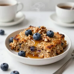 - 2 cups rolled oats - 1/2 cup brown sugar - 2 cups milk (or non-dairy alternative) - 1 teaspoon baking powder - 1/2 teaspoon salt - 1 teaspoon cinnamon - 1/2 cup chopped walnuts or pecans - 1/2 cup fresh blueberries or sliced bananas Gathering these ingredients makes cooking fun and easy. The rolled oats form the base. They give the dish its hearty texture. Brown sugar adds deep sweetness, while milk makes it creamy. Baking powder helps it rise, and salt balances the flavors. Cinnamon gives a warm spice note, making it cozy. For extra crunch, you can add chopped nuts. Walnuts and pecans work well. If you want some fruit, blueberries or bananas are great choices. They bring freshness and natural sweetness to each bite. You can mix and match these add-ins as you like. This recipe is flexible and fits your taste. {{ingredient_image_1}} Start by preheating your oven to 350&deg;F (175&deg;C). Greasing a 9x13-inch baking dish is next. You can use a bit of coconut oil or non-stick spray for this. This step helps the oatmeal not stick while baking. In a large bowl, mix together the rolled oats, brown sugar, baking powder, salt, and cinnamon. Stir until they are well combined. This dry mix forms the base of your oatmeal. In another bowl, whisk together the milk, maple syrup, melted coconut oil, eggs, and vanilla extract. Make sure this mixture is smooth. This adds moisture and flavor to your dish. Pour the wet ingredients into the dry oat mixture. Stir everything until it is well combined. If you want to add some crunch, fold in the chopped walnuts or pecans at this point. They add great flavor and texture. Now, pour the oatmeal mixture into your prepared baking dish. If you like, sprinkle blueberries or banana slices on top for added sweetness. Bake in the preheated oven for about 30-35 minutes. You know it's done when the edges are golden and the center is set. After baking, let it cool for a few minutes before slicing it into squares. Enjoy this warm dish with a drizzle of maple syrup or a dollop of yogurt if you like! To get the best texture, bake your oatmeal for 30 to 35 minutes. Watch for the edges to turn golden brown. The center should be set but still soft. Let it cool for a few minutes before slicing. This helps it firm up. Serve warm for a cozy breakfast. You can make this dish even tastier! Add a pinch of nutmeg to the cinnamon. Try a bit of ginger for warmth. If you want more sweetness, use more maple syrup. You can also swap brown sugar for coconut sugar. These changes add depth and joy to your dish. Toppings can make all the difference. Drizzle more maple syrup on top for extra sweetness. A dollop of yogurt adds creaminess. Fresh fruits like blueberries or banana slices fit well too. Chopped nuts give a nice crunch. Experiment with toppings to find your favorite mix! Pro Tips Use Fresh Ingredients: The fresher your oats and toppings, the better the flavor and texture of your baked oatmeal. Customize Your Toppings: Feel free to swap out the nuts and fruits for your favorites, like almonds or strawberries, to keep it interesting. Make Ahead: You can prepare the mixture the night before and refrigerate it overnight, then bake it in the morning for a quick breakfast. Check for Doneness: Baking times may vary based on your oven, so check for a golden edge and a set center to ensure it&rsquo;s perfectly baked. {{image_2}} You can change up the fruit in baked oatmeal. Apples add a crisp taste and sweetness. Just chop them into small pieces. Strawberries bring a fresh burst of flavor. Slice them up and mix them in. You can also try raspberries or peaches for a fun twist. Feel free to be creative with your favorite fruits! Making this dish vegan is easy. Use almond milk or oat milk instead of dairy milk. You can swap eggs for flaxseed meal mixed with water. Just mix one tablespoon of flaxseed with three tablespoons of water for each egg. For gluten-free options, use certified gluten-free oats. This way, everyone can enjoy this yummy breakfast! Adding nut butter can boost flavor and nutrition. Almond butter or peanut butter works great. Just stir in a few tablespoons into the wet mix. This adds creaminess and a nutty taste. You can also top your oatmeal with a dollop of nut butter after baking. It makes the dish even more delicious! You can keep your baked oatmeal in the fridge. Store it in an airtight container. It will stay fresh for about 4 to 5 days. Before serving, I recommend warming it up in the microwave. This way, it tastes just like when you first made it! If you want to save some for later, you can freeze it too. Cut the baked oatmeal into squares. Wrap each square tightly in plastic wrap. Place them in a freezer-safe bag or container. It will last for up to 3 months. To reheat, simply thaw it overnight in the fridge. Then, warm it in the microwave until hot. Use glass or plastic containers with tight lids for storing. These types help keep the oatmeal fresh. You can also use freezer bags for freezing. Just make sure to squeeze out the air before sealing. This keeps your oatmeal from getting freezer burn. Yes, you can make this oatmeal ahead of time. Simply prepare the oatmeal mixture as directed. Pour it into the greased baking dish, cover it with plastic wrap, and store it in the fridge. You can keep it in the fridge for up to 24 hours. When you are ready to bake, just remove the wrap and bake it straight from the fridge. You might need to add a few extra minutes to the baking time. This way, you can enjoy a warm breakfast with no morning fuss. If you do not have brown sugar, you can use white sugar with a little molasses. Mix one cup of white sugar with one tablespoon of molasses. You can also use honey or maple syrup. If using a liquid sweetener, reduce the milk by a bit. For a lower-calorie option, try stevia or monk fruit sweetener. Adjust the amount based on the sweetness you prefer. Keep in mind that each substitute may change the flavor slightly. To reheat baked oatmeal, cut a piece and place it on a microwave-safe plate. Heat it in the microwave for about 30 seconds. Check if it is warm enough. If not, heat it for another 15 seconds. You can also reheat slices in the oven. Preheat the oven to 350&deg;F (175&deg;C), place the slices on a baking sheet, and cover with foil. Heat for about 10 minutes or until warmed through. Add a splash of milk before heating if you want it creamier. This blog post shared a simple baked oatmeal recipe with clear steps. You learned about the main ingredients, optional add-ins, and easy instructions. We discussed tips for perfect texture and flavor. You also found variations for dietary needs and storage advice. Baked oatmeal is a tasty and flexible dish. You can make it your own with fruits and nuts. Enjoy this hearty breakfast, and share it with friends and family!