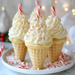 To make these fun and festive cupcake cones, gather these key ingredients: - 1 cup all-purpose flour - 1/2 cup granulated sugar - 1/2 teaspoon baking powder - 1/4 teaspoon baking soda - 1/4 teaspoon salt - 1/2 cup unsalted butter, softened - 2 large eggs - 1/4 cup sour cream - 1 teaspoon vanilla extract - 1/2 teaspoon peppermint extract - 1/2 cup crushed candy canes (plus extra for garnish) - 12 ice cream cones These ingredients create a soft and delightful cupcake batter with a tasty peppermint twist. For an extra special touch, consider these optional decoration items: - Additional crushed candy canes - Festive sprinkles - Miniature peppermint sticks - Edible glitter These items add color and fun to your cupcake cones, making them even more appealing. If you have allergies or dietary needs, here are some substitutions: - Use gluten-free flour instead of all-purpose flour. - Replace eggs with unsweetened applesauce or flaxseed meal mixed with water. - Swap sour cream with a dairy-free yogurt or silken tofu. - Use dairy-free butter for a dairy-free version. These substitutions keep the festive spirit while accommodating different diets. {{ingredient_image_1}} Start by preheating your oven to 350&deg;F (175&deg;C). Next, prepare a cupcake pan with liners, or use metal cupcake cones. This will hold the cones upright while they bake. In a large bowl, whisk together these dry ingredients: - 1 cup all-purpose flour - 1/2 cup granulated sugar - 1/2 teaspoon baking powder - 1/4 teaspoon baking soda - 1/4 teaspoon salt In another bowl, cream 1/2 cup unsalted butter until fluffy. Add 2 large eggs, one at a time. Mix well after each egg. Now, stir in: - 1/4 cup sour cream - 1 teaspoon vanilla extract - 1/2 teaspoon peppermint extract Gradually add the dry mix to the wet mix. Stir until just combined. Be careful! Overmixing can ruin the texture. Finally, fold in 1/2 cup crushed candy canes. Carefully pour the batter into the cones. Fill them about two-thirds full. This leaves room for the cupcakes to rise. Place the filled cones in a muffin tin to keep them steady in the oven. Bake for 18-20 minutes. Check if they are done by inserting a toothpick. If it comes out clean, they are ready! Let them cool in the pan for 10 minutes. After that, move them to a wire rack to cool completely. Once the cones are cool, frost the tops generously with your favorite frosting. You can use store-bought or homemade frosting. To make them extra festive, sprinkle more crushed candy canes on top. For a fun display, serve the cupcake cones on a decorative platter or in a tall jar filled with sugar. You can even add a small festive flag or a peppermint stick to each cone for a special touch! To get a great texture in your cupcake cones, start with room-temperature ingredients. This helps the batter mix well. When you mix the batter, do not overdo it. Just mix until it's combined. Overmixing can make your cupcakes tough. Fill the cones two-thirds full to give them room to rise. Bake until a toothpick comes out clean, usually 18 to 20 minutes. Let them cool in the pan for about 10 minutes. Then, move them to a wire rack to cool completely. If you have frosting left over, store it in an airtight container. You can keep it in the fridge for up to a week. When you are ready to use it again, take it out and let it sit at room temperature for about 30 minutes. This will make it easier to spread. If it seems too stiff, you can beat it briefly to make it smooth again. For a fun and festive look, you can add more crushed candy canes on top of the frosting. This adds color and crunch. You can also stick a small peppermint stick or festive flag into the frosting. For a nice display, serve the cones on a decorative platter or in a tall jar filled with sugar. This makes them look extra special and fun for any holiday gathering. Pro Tips Use Room Temperature Ingredients: Make sure your butter and eggs are at room temperature for a smoother batter and better rise. Don&rsquo;t Overmix the Batter: Mix until just combined to keep the cupcakes light and fluffy; overmixing can lead to dense cupcakes. Customize the Frosting: Experiment with different flavors of frosting, like chocolate or cream cheese, to complement the peppermint. Serve with a Twist: For added fun, serve the cones in a jar filled with sugar, mimicking a snow-like effect for a festive presentation. {{image_2}} You can easily change the flavor of these cupcake cones. Try vanilla or chocolate instead of peppermint. For a fun twist, add mini chocolate chips or chunks of toffee. You can even mix in different candies, like M&Ms or sprinkles, for added color and crunch. To make these cones gluten-free, use a gluten-free flour blend. For a vegan version, substitute eggs with flax eggs and butter with a plant-based alternative. Use a dairy-free frosting to keep it vegan-friendly. These swaps keep the fun without losing flavor or texture. These cupcake cones can fit any holiday! For Halloween, use orange and black sprinkles with a pumpkin spice flavor. In spring, try lemon zest with pastel decorations. For Valentine&rsquo;s Day, use strawberry flavor and pink frosting. The options are endless&mdash;be creative! Store your peppermint candy cane cupcake cones in an airtight container. This keeps them fresh and moist. If you stack them, add parchment paper between layers. This prevents sticking. Keep them at room temperature for the best taste. Avoid placing them in direct sunlight or heat. To freeze your cupcake cones, let them cool completely first. Wrap each cone tightly in plastic wrap. Place the wrapped cones in a freezer bag. They will stay fresh for up to three months. When you're ready to enjoy them, thaw in the fridge overnight. Frost them after thawing for the best results. Most of the ingredients can last for a long time if stored right. All-purpose flour can last for up to a year in a cool, dry place. Sugar and baking powder have a shelf life of about six months. Keep eggs in the fridge for about three to five weeks. Sour cream lasts about a week after opening. Always check expiration dates to ensure freshness. Yes, you can make the batter ahead of time. Just cover it and store it in the fridge. Use it within 24 hours for best results. When ready, fill your cones and bake them. The cupcake cones stay fresh for about 2 to 3 days at room temperature. Store them in an airtight container. If you want them to last longer, place them in the fridge. You can use vanilla extract as an alternative. Almond extract also works well for a different flavor. Just remember, it will change the taste a bit. Absolutely! Homemade frosting adds a personal touch. Just make sure it is thick enough to hold its shape. You can flavor it with more peppermint or chocolate for added fun. In this post, we covered how to make delicious peppermint candy cane cupcake cones. We looked at essential ingredients, detailed steps, and handy tips. You learned about fun variations and proper storage methods. These cupcakes are perfect for any festive occasion and easy to make. Try your own flavors and decorations to make them unique. Enjoy the process and have fun with your baking!