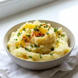 - 2 pounds Yukon Gold potatoes - 4 cloves garlic - 1 cup heavy cream - 1/2 cup unsalted butter - Salt and freshly cracked black pepper - 1/4 cup fresh chives - 1/4 teaspoon smoked paprika (optional) Yukon Gold potatoes are my go-to for this dish. They have a creamy texture that makes for the best mashed potatoes. I use four cloves of garlic for a bold flavor. When it comes to cream, I prefer heavy cream. It adds rich taste and smoothness. Next, I add unsalted butter. It melts into the potatoes and makes them taste amazing. Salt and freshly cracked black pepper are key to bringing out all the flavors. For a fresh touch, I chop some chives. They add color and a mild onion taste. If you want a smoky kick, try adding smoked paprika. It&rsquo;s optional, but it makes a big difference! These ingredients come together to create a rich and creamy side dish. Each bite is filled with flavor and comfort. You can serve them with almost anything! {{ingredient_image_1}} To start, I grab 2 pounds of Yukon Gold potatoes and 4 cloves of garlic. I peel and cube the potatoes, then smash the garlic cloves. I put them all in a big pot. I fill the pot with cold water until the potatoes are about an inch under. I turn the heat to high and bring the water to a boil. Once it boils, I lower the heat and let it simmer for about 15 to 20 minutes. I know the potatoes are ready when I can easily pierce them with a fork. While the potatoes are cooking, I take a small saucepan. I add 1 cup of heavy cream and 1/2 cup of unsalted butter to it. I heat this over low heat, stirring gently. I make sure it doesn&rsquo;t boil. I want the butter to melt and the cream to warm up, creating a rich mix for my potatoes. Once the potatoes and garlic are tender, I drain them well and return them to the hot pot. This step is key because it helps get rid of extra moisture. I then pour the warm cream and butter mixture over the potatoes and garlic. Using a potato masher, I mash everything together until it's creamy. I add salt and freshly cracked black pepper to taste. If I want a smoky twist, I&rsquo;ll sprinkle in just a bit of smoked paprika. I mix it well. Finally, I transfer the creamy garlic mashed potatoes to a serving bowl and garnish with finely chopped chives. This adds color and flavor. Using a potato ricer gives you a smooth texture. It makes the potatoes light and fluffy. A traditional masher works too, but it may leave lumps. For the best results, warm your cream before adding it. Cold cream can make the potatoes gummy. Season your potatoes well with salt and pepper. This step boosts their overall taste. For a smoky twist, add smoked paprika. Just a pinch can elevate the dish. Mix it in well for a richer flavor. Serve your creamy garlic mashed potatoes in a large bowl. Top them with melted butter and a sprinkle of chives. This adds color and freshness. Consider using rustic serving dishes to give a warm, homey feel. A wooden spoon can also enhance the visual appeal. Pro Tips Use Yukon Gold Potatoes: They have a creamy texture and buttery flavor that make them perfect for mashing. Warm Your Cream and Butter: Heating the cream and butter before adding them to the potatoes helps to keep the mixture smooth and creamy. Don&rsquo;t Over-Mash: For the best texture, mash the potatoes just until smooth; over-mashing can make them gummy. Add Flavor Variations: Experiment with adding roasted garlic, cream cheese, or different herbs to customize your mashed potatoes. {{image_2}} You can use different types of potatoes to change the taste. Russet potatoes work great for a fluffy texture. They absorb flavors well. Red potatoes offer a creamier feel with a hint of sweetness. They have a thin skin that adds to the dish too. Adding sweet potatoes gives a fun twist. They bring a natural sweetness that balances the garlic. You can mix them with Yukon Gold potatoes for a colorful side dish. If you crave something cheesy, add shredded cheese. Cheddar or cream cheese adds richness. Stir in the cheese while mashing for a creamy texture. Herbs can transform the flavor too. Try adding fresh thyme or rosemary for a fragrant touch. These herbs pair nicely with garlic and elevate the dish. For a vegan version, use plant-based milk instead of cream. Coconut milk or almond milk works well. Substitute the butter with vegan margarine to keep it dairy-free. If you are watching carbs, try using cauliflower. Steam and mash cauliflower for a low-carb option. It still pairs well with garlic and provides a creamy texture. To keep your creamy garlic mashed potatoes fresh, store them in an airtight container. Place them in the fridge within two hours after cooking. They will stay good for about three to five days. When it's time to enjoy your leftovers, you can reheat them in a few ways. The best method is using the stove. Just add a splash of cream or milk to keep them creamy. Heat over low heat, stirring often. You can also use the microwave. Put them in a microwave-safe bowl, cover with a damp paper towel, and heat in short bursts, stirring in between. If you want to save your mashed potatoes for later, freezing is a great option. First, let them cool completely. Then, scoop them into freezer bags or containers. Be sure to squeeze out any extra air before sealing. They can last up to three months in the freezer. When you are ready to eat them, take the potatoes out and let them thaw overnight in the fridge. To reheat, warm them in a saucepan over low heat. Stir in a bit of cream or butter to revive their creamy texture. You can also use the microwave again, but be careful not to overheat them. To make your mashed potatoes fluffier, use Yukon Gold potatoes. They have a creamy texture that mashes well. You can also try these tips: - Use a potato ricer: This tool gives a light and airy texture. - Warm the cream: Heating the cream and butter helps blend smoothly. - Don't over-mash: Mash just enough to combine. Over-mashing makes them gluey. Yes, you can prepare mashed potatoes in advance. Here are some tips: - Cool them down: After mashing, let them cool to room temp. - Store them well: Place in an airtight container in the fridge for up to 2 days. - Reheat gently: Warm them on low heat with a splash of cream to restore creaminess. Garlic mashed potatoes pair well with many dishes. Here are some great ideas: - Roasted meats: Serve with roast chicken or beef. - Grilled vegetables: They add color and flavor. - Rich gravies: A savory gravy complements the garlic well. These ideas make the dish shine on your table! This blog post covers how to make delicious garlic mashed potatoes. We discussed the key ingredients, like Yukon Gold potatoes and garlic, and detailed step-by-step instructions for mixing and mashing. I shared tips for creaminess and flavor enhancements. You can explore different variations and learn about proper storage too. Remember, garlic mashed potatoes can be a tasty side or a comforting dish. Enjoy making them and impress your family with your skills!