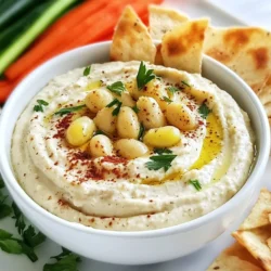 To make this roasted garlic white bean dip, you need: - 2 cups canned white beans (like cannellini or navy), drained and rinsed - 1 head of garlic - 1/4 cup tahini - 2 tablespoons lemon juice - 2 tablespoons extra virgin olive oil - 1 teaspoon smoked paprika - Salt and pepper to taste - Fresh herbs (like parsley or chives) for garnish - Fresh vegetable sticks or pita chips for serving If you don't have some ingredients, here are easy swaps: - Use any canned beans you like. Great options include chickpeas or black beans. - Instead of tahini, try using almond butter or sunflower seed butter. - If you lack fresh garlic, garlic powder can work in a pinch. Use 1 teaspoon for each clove. - For lemon juice, substitute with lime juice for a different flavor. - If you want less fat, you can skip the olive oil or use a lighter oil. Herbs can make your dip look bright and fresh. Here are some great choices: - Parsley adds a clean taste and a pop of green. - Chives provide a mild onion flavor and a lovely color. - Cilantro gives a fresh and zesty kick if you like bold flavors. - Basil offers a sweet aroma that pairs well with garlic. Feel free to mix different herbs for a unique touch! {{ingredient_image_1}} Start by preheating your oven to 400&deg;F (200&deg;C). Take a head of garlic and cut off the top. This exposes the cloves. Drizzle a bit of olive oil over the cut side. Wrap the garlic in aluminum foil and place it in the oven. Roast for 30-35 minutes. The cloves will soften and turn sweet. Once done, let the garlic cool for a few minutes. Squeeze the roasted cloves out into a food processor. Now, it&rsquo;s time to blend your dip. To the food processor, add two cups of drained white beans. Include a quarter cup of tahini, two tablespoons of lemon juice, and two tablespoons of olive oil. Don&rsquo;t forget one teaspoon of smoked paprika, along with salt and pepper. Blend everything until smooth. If the dip is too thick, add a tablespoon of water. Taste it and adjust the seasoning. You can add more salt, lemon juice, or smoked paprika for extra flavor. Transfer the creamy dip to a bowl. Garnish it with fresh herbs like parsley or chives. Drizzle a bit of olive oil on top for a nice finish. Serve this dip with fresh vegetable sticks or crunchy pita chips. It's perfect for parties or a cozy snack at home. Enjoy! To make this dip creamy, blend it well. After adding the white beans and roasted garlic, mix until smooth. If it feels too thick, add a tablespoon of water. Blend again until you reach the right consistency. You want it silky and spreadable. Scrape the sides of the bowl often. This step ensures that every bit of bean gets blended in. Roasting garlic is simple. First, cut the top off the head of garlic. This exposes the cloves. Drizzle a little olive oil on top. Wrap it tightly in aluminum foil. Place it in a preheated oven at 400&deg;F for 30 to 35 minutes. The cloves will turn soft and sweet. Let it cool a bit before handling. Squeezing the roasted garlic out is easy when it&rsquo;s warm. You can boost the flavor of your dip in many ways. Add herbs like parsley or chives for freshness. A dash of lemon juice brightens the taste. If you like spice, toss in some cayenne or red pepper flakes. Smoked paprika adds depth and warmth. Always taste as you go. Adjust the salt, lemon, or spices to your liking. This dip should reflect your personal taste. Pro Tips Roast the Garlic Properly: Ensure the garlic is fully roasted by checking for a golden brown color and soft texture. This enhances the dip's flavor immensely. Experiment with Seasonings: Don&rsquo;t hesitate to adjust the smoked paprika or add other spices like cumin or cayenne for a different flavor profile! Serve Chilled: Allow the dip to chill in the refrigerator for at least 30 minutes before serving. This helps the flavors meld together beautifully. Use Fresh Ingredients: Whenever possible, opt for fresh herbs and high-quality olive oil. They make a noticeable difference in the overall taste of the dip. {{image_2}} To add some heat to your dip, make a spicy version. Simply mix in 1-2 teaspoons of your favorite hot sauce. You can also add finely chopped jalape&ntilde;os or crushed red pepper flakes. This will give your dip a nice kick. Pair it with cold veggies to balance the spice. The creaminess of the white beans will still shine through. This dip is already vegan, thanks to the white beans and tahini. If you want a non-vegan version, you can add Greek yogurt or cream cheese for a richer texture. You can also blend in some feta cheese for added flavor. Both options will make the dip even creamier. If you go for vegan, keep it simple with the ingredients listed. You can serve this dip with a variety of dippers. Try fresh vegetable sticks like carrots, cucumbers, and bell peppers. Pita chips are also a great choice. For a fun twist, use tortilla chips or crackers. You can even spread the dip on toasted bread for a quick appetizer. Each dipper adds a unique flavor and texture to enjoy with the creamy white bean dip. After enjoying your roasted garlic white bean dip, store any leftovers in the fridge. Let the dip cool down before putting it away. Use a clean spoon to scoop it into a container. This helps keep it fresh and tasty. I recommend using airtight containers for the best results. Glass containers work great because they do not retain smells. If you prefer plastic, make sure it is BPA-free. Always choose a container that fits the amount of dip you have. This reduces air exposure and keeps the dip fresh longer. When you want to enjoy the dip again, you can reheat it gently. Place the dip in a microwave-safe bowl. Heat it in short bursts of 30 seconds. Stir in between until it reaches your desired warmth. If it seems too thick, add a little water to loosen it up. Enjoy your dip warm with fresh veggies or pita chips! Yes, you can use other beans! Chickpeas or black beans work well. Each type adds a unique taste. If you use chickpeas, the dip will be slightly nuttier. Black beans will give it a rich color and flavor. Feel free to experiment and find your favorite. The dip lasts about a week in the fridge. Store it in an airtight container. It may thicken over time, but don&rsquo;t worry. Just stir in a bit of water or olive oil before serving again. This dip is great for meal prep or quick snacks! If you don&rsquo;t have tahini, try using peanut butter or almond butter. Both will change the flavor a bit, but they work well. Greek yogurt is another option for creaminess. You can also skip it entirely for a lighter dip. Just adjust the other flavors as needed! You learned about key ingredients and tips for making roasted garlic white bean dip. Adapt the recipe with substitutions and enjoy different flavors. Store leftovers safely to keep them fresh. Use the FAQs to answer common questions and ensure you succeed. Now, experiment and create a dip that suits your taste. Enjoy sharing your tasty creation with friends and family!