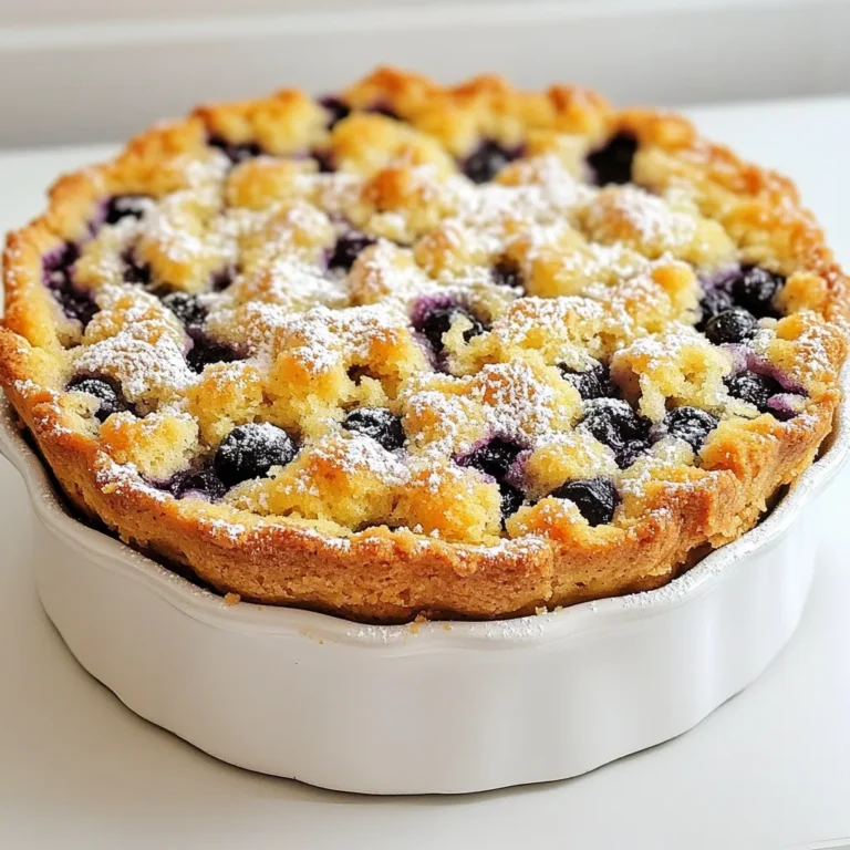 To make this tasty lemon blueberry crumb cake, gather these ingredients: - 2 cups all-purpose flour - 1 cup granulated sugar - 1/2 cup unsalted butter, softened - 2 large eggs - 1 cup buttermilk - 1 tablespoon lemon zest - 2 tablespoons lemon juice - 1 teaspoon vanilla extract - 1 tablespoon baking powder - 1/2 teaspoon baking soda - 1/4 teaspoon salt - 1 1/2 cups fresh blueberries The crumb topping adds a nice crunch. You will need: - 1/2 cup all-purpose flour - 1/2 cup brown sugar - 1/4 cup unsalted butter, melted - 1 teaspoon cinnamon When measuring flour, spoon it into the cup and level it off. Avoid packing it down. For sugar, scoop it directly from the bag and level it too. Use a liquid measuring cup for buttermilk to ensure accuracy. For lemon zest, use a microplane to get fine shavings without the bitter white pith. Always check your ingredients for freshness. Fresh blueberries work best but frozen can work in a pinch. {{ingredient_image_1}} Start by preheating your oven to 350°F (175°C). This ensures your cake bakes evenly. Next, grease and flour a 9x13-inch baking pan. This step helps the cake come out easily. In a large mixing bowl, cream together the softened butter and granulated sugar. Mix until it is light and fluffy. This might take a few minutes. Now, add the eggs one at a time. Beat well after each egg. Then, mix in the vanilla extract, lemon zest, and lemon juice. In a separate bowl, whisk together the flour, baking powder, baking soda, and salt. Gradually add this dry mix to the wet ingredients. Alternate with the buttermilk. Mix until just combined. Be careful not to overmix. Finally, gently fold in the blueberries. Take your time to avoid breaking the berries. In a small bowl, combine the flour, brown sugar, melted butter, and cinnamon. Mix until the mixture is crumbly. This will create a nice, sweet topping for your cake. Set it aside for now. Pour the cake batter into the prepared baking pan. Spread it evenly with a spatula. Now, sprinkle the crumb topping generously over the batter. This will give you a delicious crunch on top. Place the pan in the oven and bake for 35-40 minutes. Check for doneness by inserting a toothpick into the center. If it comes out clean, your cake is ready! Once baked, let the cake cool in the pan for about 15 minutes. Then, transfer it to a wire rack to cool completely before serving. Enjoy your lemon blueberry crumb cake! To get the best texture, use room-temperature ingredients. This helps the batter mix well. Cream the butter and sugar until fluffy. This step adds air and lightness. Don’t overmix the batter after adding the flour. Mix just until combined. This keeps the cake tender. You can swap buttermilk with regular milk. Just add a teaspoon of vinegar. For lemon zest, you can use lime zest for a twist. If you want a dairy-free option, use plant-based butter. You can also use coconut oil in place of butter. Serve this cake warm or at room temperature. Cut it into squares for a neat look. Dust with powdered sugar for a pretty finish. Add a dollop of whipped cream for extra creaminess. Fresh blueberries on top add a pop of color. Enjoy it as a breakfast treat or an afternoon snack! Pro Tips Use Fresh Blueberries: Fresh blueberries offer the best flavor and texture for this cake. If using frozen, ensure they are lightly coated in flour to prevent them from sinking in the batter. Don't Overmix the Batter: To achieve a tender crumb, mix the batter until just combined. Overmixing can lead to a dense cake. Check for Doneness: Ovens can vary in temperature; check your cake a few minutes before the suggested baking time by inserting a toothpick in the center. It should come out clean or with a few moist crumbs. Cool Completely Before Serving: Allow the cake to cool completely on a wire rack to set the crumb. This helps in achieving a better texture and flavor. {{image_2}} You can switch up the fruit in this cake. Instead of blueberries, try raspberries. They add a nice tartness. You can also use strawberries or blackberries. Each fruit brings its own flavor. Just keep the same amount as blueberries. This way, your cake stays moist and delicious. To make a vegan version, swap eggs with flaxseed meal. Mix one tablespoon of flaxseed with three tablespoons of water. Let it sit until it thickens. Replace buttermilk with almond milk and vinegar. This mix works great and keeps the cake moist. Use coconut oil instead of butter for a rich taste. For a gluten-free cake, use a gluten-free flour blend. Make sure it has xanthan gum to help with texture. You can find gluten-free options at most stores. The taste stays yummy, even without gluten. This way, everyone can enjoy a slice. To keep your Lemon Blueberry Crumb Cake fresh, place it in an airtight container. This helps maintain its moistness. You can also cover it tightly with plastic wrap. Store it at room temperature for up to three days. If you want to keep it longer, refrigeration is a good option. Just remember, the cake may dry out a bit in the fridge. Freezing this cake is simple and effective. First, let the cake cool completely. Then, cut it into squares for easy serving later. Wrap each piece in plastic wrap, then place them in a freezer-safe bag. Make sure to remove as much air as possible. The cake can last up to three months in the freezer. When you're ready to eat, just thaw it at room temperature or microwave it for a quick warm-up. Lemon Blueberry Crumb Cake tastes best within the first few days. If stored properly at room temperature, it stays fresh for about three days. In the fridge, it can last up to a week. If frozen, enjoy it within three months for the best flavor and texture. Always check for signs of spoilage before eating any leftovers. Yes, you can use frozen blueberries! They work well in this cake. Just be careful when mixing them in. Frozen blueberries can burst more easily. This may turn your batter a little blue, but it will still taste great. If you use frozen blueberries, do not thaw them before adding. This keeps them from getting mushy. If you don’t have buttermilk, don’t worry! You can make your own. Mix one cup of milk with one tablespoon of vinegar or lemon juice. Let it sit for five minutes. This will make a good buttermilk substitute. You can also use plain yogurt or sour cream. Just thin them with a bit of milk. To check if the cake is done, use a toothpick. Insert it into the center of the cake. If it comes out clean, the cake is ready. If it has wet batter on it, leave the cake in the oven for a few more minutes. Keep checking every few minutes until it is done. The top should be golden brown and firm to the touch. This blog post covered key elements to make a delicious lemon blueberry cake. We explored ingredient lists, measurements, and easy steps to create the batter and crumb topping. I shared tips for perfect texture and tasty servings. Variations, like vegan and gluten-free options, cater to different diets. Lastly, I provided storage tips for freshness. Baking can be simple and fun. I hope you feel ready to try this cake at home! Enjoy every bite.