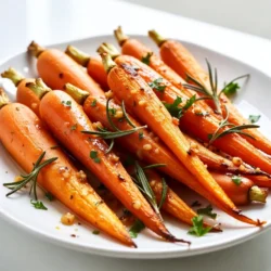 - 1 lb baby carrots (or regular carrots cut into sticks) - 3 tablespoons honey - 2 tablespoons olive oil - 4 cloves garlic, minced - 1 teaspoon fresh rosemary, chopped (or &frac12; teaspoon dried rosemary) - &frac12; teaspoon salt - &frac14; teaspoon black pepper - 1 tablespoon balsamic vinegar (optional, for finishing) - Fresh parsley, chopped (for garnish) You need fresh ingredients for the best flavor. I love using baby carrots for their sweetness and texture. If you can't find them, regular carrots work just fine. Just cut them into sticks. Honey is the star of this dish. It adds a sweet touch that balances the garlic. Olive oil helps the carrots roast well and adds a nice richness. Garlic gives the dish a bold flavor. Fresh rosemary adds a hint of earthiness. Salt and black pepper enhance the flavors. For a unique twist, add balsamic vinegar during roasting. It gives the carrots a tangy finish. Lastly, sprinkle fresh parsley on top for color and freshness. It brightens up the dish and makes it look great on your table. {{ingredient_image_1}} 1. Preheat your oven to 425&deg;F (220&deg;C). This high heat helps the carrots caramelize. 2. Line a baking sheet with parchment paper. This makes cleanup easy. 3. In a large bowl, mix together the honey, olive oil, minced garlic, chopped rosemary, salt, and black pepper. Stir well to create a tasty marinade. 1. Toss the baby carrots in the marinade until they are fully coated. 2. Spread the carrots evenly on the baking sheet. Make sure they are in a single layer. This helps them roast nicely. 3. Roast the carrots in the oven for 25-30 minutes. Toss them halfway through cooking. This ensures they cook evenly and get golden. 1. If you like, drizzle balsamic vinegar over the carrots in the last 5 minutes of roasting. This adds a nice touch. 2. When done, take the baking sheet out of the oven. Let the carrots cool slightly. 3. Garnish with freshly chopped parsley before serving. This adds color and freshness to your dish. To achieve the perfect roast, you want your carrots tender and caramelized. Start by preheating your oven to 425&deg;F (220&deg;C). This high heat helps to caramelize the sugars in the honey. It creates a sweet glaze on the carrots. Make sure your carrots are in a single layer on the baking sheet. If they are crowded, they will steam instead of roast. Toss the carrots halfway through cooking. This ensures they brown evenly and get that nice caramelized look. A beautiful presentation makes the dish even better. Serve the roasted carrots on a lovely platter. Drizzle any remaining honey garlic sauce from the pan over them. This adds flavor and looks great. Sprinkle freshly chopped parsley on top for a pop of color. You can also add a few rosemary sprigs for a rustic touch. If you want extra flair, consider using a colorful serving bowl. This can make your dish stand out even more at the table. Pro Tips Flavor Boost: For an extra kick, add a pinch of crushed red pepper flakes to the marinade for a hint of heat. Carrot Variations: Experiment with different types of carrots, such as rainbow or heirloom varieties, for a colorful and unique presentation. Marinade Time: Allow the carrots to marinate for at least 15-30 minutes before roasting to enhance the flavor absorption. Serving Suggestion: Pair the roasted carrots with a sprinkle of feta cheese or goat cheese for added creaminess and tang. {{image_2}} You can change the herbs and spices to make this dish unique. Try thyme or oregano instead of rosemary. Both add a nice twist to the flavor. You can also add a pinch of chili flakes for some heat. If you want to switch up the vegetables, use parsnips, sweet potatoes, or bell peppers. Each will offer a different taste and texture. Just cut them into similar sizes for even cooking. Roasting is great, but you can also grill or use the stovetop. For grilling, toss the carrots in the marinade and place them on a hot grill. Cook them for about 10-15 minutes, turning often until tender. If you prefer the stovetop, heat a large skillet with olive oil. Add the coated carrots and saut&eacute; them over medium heat. Stir frequently for about 15-20 minutes until they are soft and caramelized. These methods give you more options, while still keeping the sweet and garlicky flavor you love! To store leftover honey garlic roasted carrots, let them cool first. Once cooled, transfer the carrots to an airtight container. This helps keep them fresh longer. Place the container in the fridge. They will stay good for about three to four days. When you're ready to enjoy them again, simply reheat in the oven or microwave. If you want to freeze roasted carrots, follow these steps. First, let the carrots cool completely. Then, spread them on a baking sheet in a single layer. Freeze them for about one hour. This helps them freeze separately and not stick together. Once frozen, transfer the carrots to a freezer-safe bag. They can last in the freezer for up to three months. To reheat, bake them in the oven at 375&deg;F (190&deg;C) for about 15-20 minutes. You can also microwave them for a quicker option. Enjoy those sweet and savory flavors again! Yes, you can use regular carrots. Just cut them into sticks. This keeps them even in size. Roasting time may vary slightly. Test for tenderness with a fork. To make the dish vegan, swap honey for maple syrup. This sweet alternative works well. The flavor will still be great. Keep the rest of the recipe the same for best results. These roasted carrots pair nicely with grilled chicken or fish. They also work well with quinoa or rice dishes. For a vegetarian option, try serving them with lentils. Consider a fresh salad for a bright contrast. This post shared a simple but tasty way to make honey garlic roasted carrots. You learned about the key ingredients, step-by-step cooking methods, and helpful tips for great results. Don&rsquo;t forget, you can customize the dish by changing herbs or using different veggies. Proper storage extends freshness and flavor too. Enjoy these carrots as a side, and feel free to experiment. Cooking should be fun and satisfying for you!