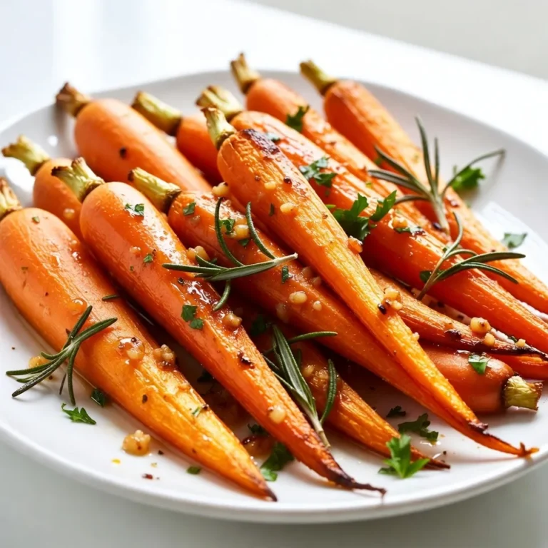 - 1 lb baby carrots (or regular carrots cut into sticks) - 3 tablespoons honey - 2 tablespoons olive oil - 4 cloves garlic, minced - 1 teaspoon fresh rosemary, chopped (or ½ teaspoon dried rosemary) - ½ teaspoon salt - ¼ teaspoon black pepper - 1 tablespoon balsamic vinegar (optional, for finishing) - Fresh parsley, chopped (for garnish) You need fresh ingredients for the best flavor. I love using baby carrots for their sweetness and texture. If you can't find them, regular carrots work just fine. Just cut them into sticks. Honey is the star of this dish. It adds a sweet touch that balances the garlic. Olive oil helps the carrots roast well and adds a nice richness. Garlic gives the dish a bold flavor. Fresh rosemary adds a hint of earthiness. Salt and black pepper enhance the flavors. For a unique twist, add balsamic vinegar during roasting. It gives the carrots a tangy finish. Lastly, sprinkle fresh parsley on top for color and freshness. It brightens up the dish and makes it look great on your table. {{ingredient_image_1}} 1. Preheat your oven to 425°F (220°C). This high heat helps the carrots caramelize. 2. Line a baking sheet with parchment paper. This makes cleanup easy. 3. In a large bowl, mix together the honey, olive oil, minced garlic, chopped rosemary, salt, and black pepper. Stir well to create a tasty marinade. 1. Toss the baby carrots in the marinade until they are fully coated. 2. Spread the carrots evenly on the baking sheet. Make sure they are in a single layer. This helps them roast nicely. 3. Roast the carrots in the oven for 25-30 minutes. Toss them halfway through cooking. This ensures they cook evenly and get golden. 1. If you like, drizzle balsamic vinegar over the carrots in the last 5 minutes of roasting. This adds a nice touch. 2. When done, take the baking sheet out of the oven. Let the carrots cool slightly. 3. Garnish with freshly chopped parsley before serving. This adds color and freshness to your dish. To achieve the perfect roast, you want your carrots tender and caramelized. Start by preheating your oven to 425°F (220°C). This high heat helps to caramelize the sugars in the honey. It creates a sweet glaze on the carrots. Make sure your carrots are in a single layer on the baking sheet. If they are crowded, they will steam instead of roast. Toss the carrots halfway through cooking. This ensures they brown evenly and get that nice caramelized look. A beautiful presentation makes the dish even better. Serve the roasted carrots on a lovely platter. Drizzle any remaining honey garlic sauce from the pan over them. This adds flavor and looks great. Sprinkle freshly chopped parsley on top for a pop of color. You can also add a few rosemary sprigs for a rustic touch. If you want extra flair, consider using a colorful serving bowl. This can make your dish stand out even more at the table. Pro Tips Flavor Boost: For an extra kick, add a pinch of crushed red pepper flakes to the marinade for a hint of heat. Carrot Variations: Experiment with different types of carrots, such as rainbow or heirloom varieties, for a colorful and unique presentation. Marinade Time: Allow the carrots to marinate for at least 15-30 minutes before roasting to enhance the flavor absorption. Serving Suggestion: Pair the roasted carrots with a sprinkle of feta cheese or goat cheese for added creaminess and tang. {{image_2}} You can change the herbs and spices to make this dish unique. Try thyme or oregano instead of rosemary. Both add a nice twist to the flavor. You can also add a pinch of chili flakes for some heat. If you want to switch up the vegetables, use parsnips, sweet potatoes, or bell peppers. Each will offer a different taste and texture. Just cut them into similar sizes for even cooking. Roasting is great, but you can also grill or use the stovetop. For grilling, toss the carrots in the marinade and place them on a hot grill. Cook them for about 10-15 minutes, turning often until tender. If you prefer the stovetop, heat a large skillet with olive oil. Add the coated carrots and sauté them over medium heat. Stir frequently for about 15-20 minutes until they are soft and caramelized. These methods give you more options, while still keeping the sweet and garlicky flavor you love! To store leftover honey garlic roasted carrots, let them cool first. Once cooled, transfer the carrots to an airtight container. This helps keep them fresh longer. Place the container in the fridge. They will stay good for about three to four days. When you're ready to enjoy them again, simply reheat in the oven or microwave. If you want to freeze roasted carrots, follow these steps. First, let the carrots cool completely. Then, spread them on a baking sheet in a single layer. Freeze them for about one hour. This helps them freeze separately and not stick together. Once frozen, transfer the carrots to a freezer-safe bag. They can last in the freezer for up to three months. To reheat, bake them in the oven at 375°F (190°C) for about 15-20 minutes. You can also microwave them for a quicker option. Enjoy those sweet and savory flavors again! Yes, you can use regular carrots. Just cut them into sticks. This keeps them even in size. Roasting time may vary slightly. Test for tenderness with a fork. To make the dish vegan, swap honey for maple syrup. This sweet alternative works well. The flavor will still be great. Keep the rest of the recipe the same for best results. These roasted carrots pair nicely with grilled chicken or fish. They also work well with quinoa or rice dishes. For a vegetarian option, try serving them with lentils. Consider a fresh salad for a bright contrast. This post shared a simple but tasty way to make honey garlic roasted carrots. You learned about the key ingredients, step-by-step cooking methods, and helpful tips for great results. Don’t forget, you can customize the dish by changing herbs or using different veggies. Proper storage extends freshness and flavor too. Enjoy these carrots as a side, and feel free to experiment. Cooking should be fun and satisfying for you!