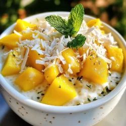 Here is what you need for Mango Coconut Overnight Oats: - 1 cup rolled oats - 1 cup coconut milk (or any milk of choice) - 1 ripe mango, diced - 1 tablespoon chia seeds - 1 tablespoon maple syrup (optional, for sweetness) - 1/2 teaspoon vanilla extract - A pinch of salt - 1/4 cup unsweetened shredded coconut - Fresh mint leaves for garnish Each serving of these oats has about: - Calories: 300 - Protein: 6g - Fat: 12g - Carbohydrates: 45g - Fiber: 8g - Sugar: 10g This recipe makes two servings, so you can share or enjoy one for later. - Rolled oats: They are high in fiber. This helps with digestion and keeps you full. - Coconut milk: This adds creaminess and healthy fats. It can boost heart health. - Mango: This fruit is rich in vitamins A and C. It helps your skin and boosts immunity. - Chia seeds: They provide protein, fiber, and omega-3 fatty acids. They can improve heart health. - Maple syrup: This sweetener has antioxidants. It may support your immune system. - Mint leaves: They add a fresh taste and can help with digestion. These ingredients work together to create a tasty, healthy meal that fuels your day. {{ingredient_image_1}} Start by gathering your bowl or jar. Add 1 cup of rolled oats to it. Pour in 1 cup of coconut milk. You can use any milk you prefer, but coconut milk gives it a nice flavor. Then, add 1 tablespoon of chia seeds. These seeds help thicken the oats. Next, if you want it sweeter, add 1 tablespoon of maple syrup. It's not necessary, but it can add a nice touch. Add 1/2 teaspoon of vanilla extract for extra flavor and a pinch of salt to balance the taste. Stir well until everything is mixed completely. Now, it's time to add the mango! Dice 1 ripe mango into small pieces. Gently fold the mango into the oat mixture. Make sure you save a few mango pieces for later. This will make your oats look pretty when you serve them. Mixing the mango now allows its flavor to blend in with the oats. Once your mixture is ready, transfer it into serving jars or dishes. Seal them tightly to keep the flavors in. Place the jars in the fridge overnight. If you're in a hurry, four hours will work too. The oats will soak up the liquid and become soft. In the morning, take them out and give them a good stir. If they seem too thick, simply add a splash of coconut milk. Now your mango coconut overnight oats are ready to enjoy! To make your oats creamy, use full-fat coconut milk. This adds rich flavor. If you prefer a lighter option, choose almond or oat milk. Mix well to avoid clumps. Let the oats sit overnight. This helps them soak up the liquid. If the oats are too thick in the morning, add a splash more milk. Stir until smooth. The recipe calls for maple syrup. You can adjust this to fit your taste. If you like it sweeter, add more syrup. If you want less sweetness, skip it entirely. You can also try honey or agave syrup. Taste before serving to find your perfect balance. Serve your mango coconut oats in jars or bowls. Top with fresh mango pieces. Add a sprinkle of shredded coconut for crunch. Mint leaves add a nice touch. You could also add nuts or seeds for more texture. Enjoy your oats cold or warm them slightly if you prefer. Pro Tips Use Ripe Mangoes: Ensure your mangoes are perfectly ripe for the best sweetness and flavor in your overnight oats. Experiment with Milk: Feel free to substitute coconut milk with almond, soy, or oat milk based on your dietary preferences. Adjust the Sweetness: Taste the mixture before refrigerating and adjust the maple syrup to achieve your desired sweetness level. Make It a Meal Prep: Double or triple the recipe to have nutritious breakfast options ready for the week ahead! {{image_2}} You can switch up the fruit in your overnight oats. Try adding diced pineapple, banana, or kiwi. Each fruit brings its own flavor and fun. For a mixed tropical vibe, combine mango with these fruits. It makes each bite exciting and fresh. If you want a dairy-free option, coconut milk is great. You can also use almond milk, oat milk, or soy milk. Each choice brings a different taste. Almond milk adds a nutty flavor, while oat milk gives a creamy texture. Choose what you like best for your oats. To enhance the taste, add spices like cinnamon or nutmeg. A splash of lime juice can brighten the whole dish. You can also mix in nut butter for richness. Try almond butter or peanut butter for a protein boost. Each of these ideas makes your oats special and unique. You can keep your mango coconut overnight oats in the fridge. They stay fresh for up to five days. Use small jars or containers to store them. Make sure they are tightly sealed. This keeps the oats moist and tasty. If you want to make a batch ahead, freezing is a smart choice. Place the oats in freezer-safe containers. Leave some space at the top, as they will expand. When you're ready to eat, thaw them overnight in the fridge. They may need a splash of coconut milk for the right texture. For the best taste, eat the oats within five days. After that, they might lose their flavor. Always check for any signs of spoilage before eating. If they smell off or look strange, throw them away. Enjoy your delicious overnight oats while they are fresh! Yes, you can use any milk you like. Almond milk, oat milk, or regular milk all work well. Each type gives a unique taste. If you want a rich flavor, stick with coconut milk. If you prefer a lighter option, try almond milk. Just remember, the choice of milk can change the final taste. Overnight oats last about 3 to 5 days in the fridge. They stay fresh in airtight containers. Make sure to check for any changes in smell or texture. If they look or smell off, it&rsquo;s best to toss them. Enjoy them within a few days for the best flavor. If you don't have chia seeds, you can use flaxseeds instead. Ground flaxseeds work best for texture. You can also skip them if you want. The oats will still be tasty without chia seeds. However, they add nice texture and some healthy fats. You now have all the details to make delicious overnight oats. We covered key ingredients and their health perks. I shared step-by-step instructions and helpful tips for perfect results. You can also explore fun variations and smart storage methods. Overnight oats are easy to customize. You can make them fit your taste. Try different ingredients to keep it exciting. Enjoy your nutritious breakfast that saves time and boosts energy!